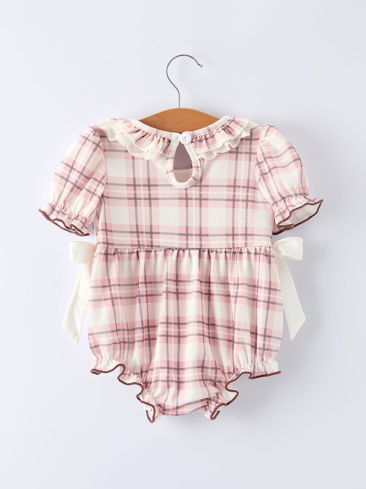 Rylee Faith Designs - Western Horse Embroidered Smocked Plaid Baby Girl Romper - alternate view 7