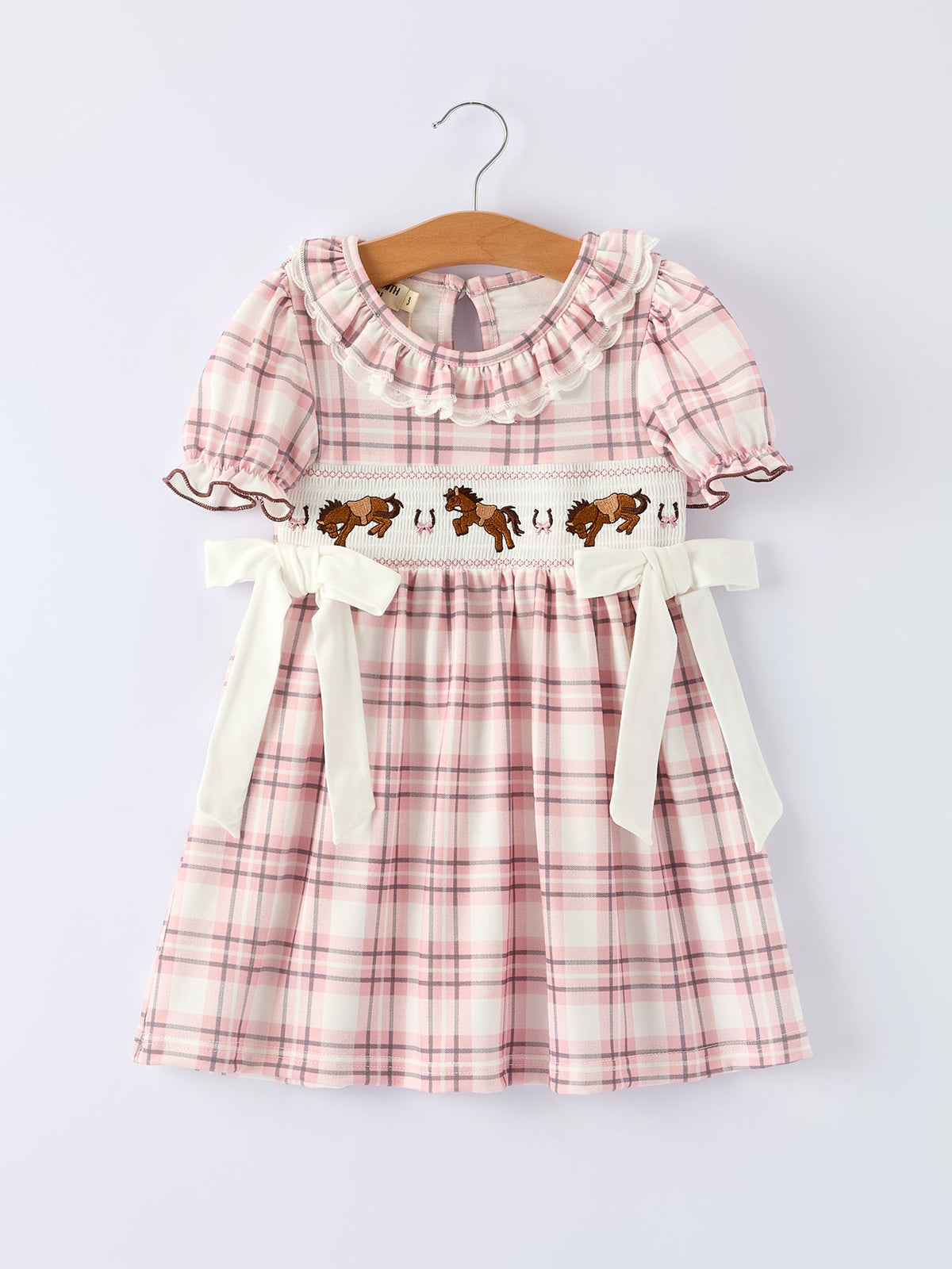 Rylee Faith Designs - Western Horse Embroidered Smocked Plaid Girls Dress - alternate view 6