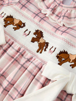 Rylee Faith Designs - Western Horse Embroidered Smocked Plaid Girls Dress - alternate view 9
