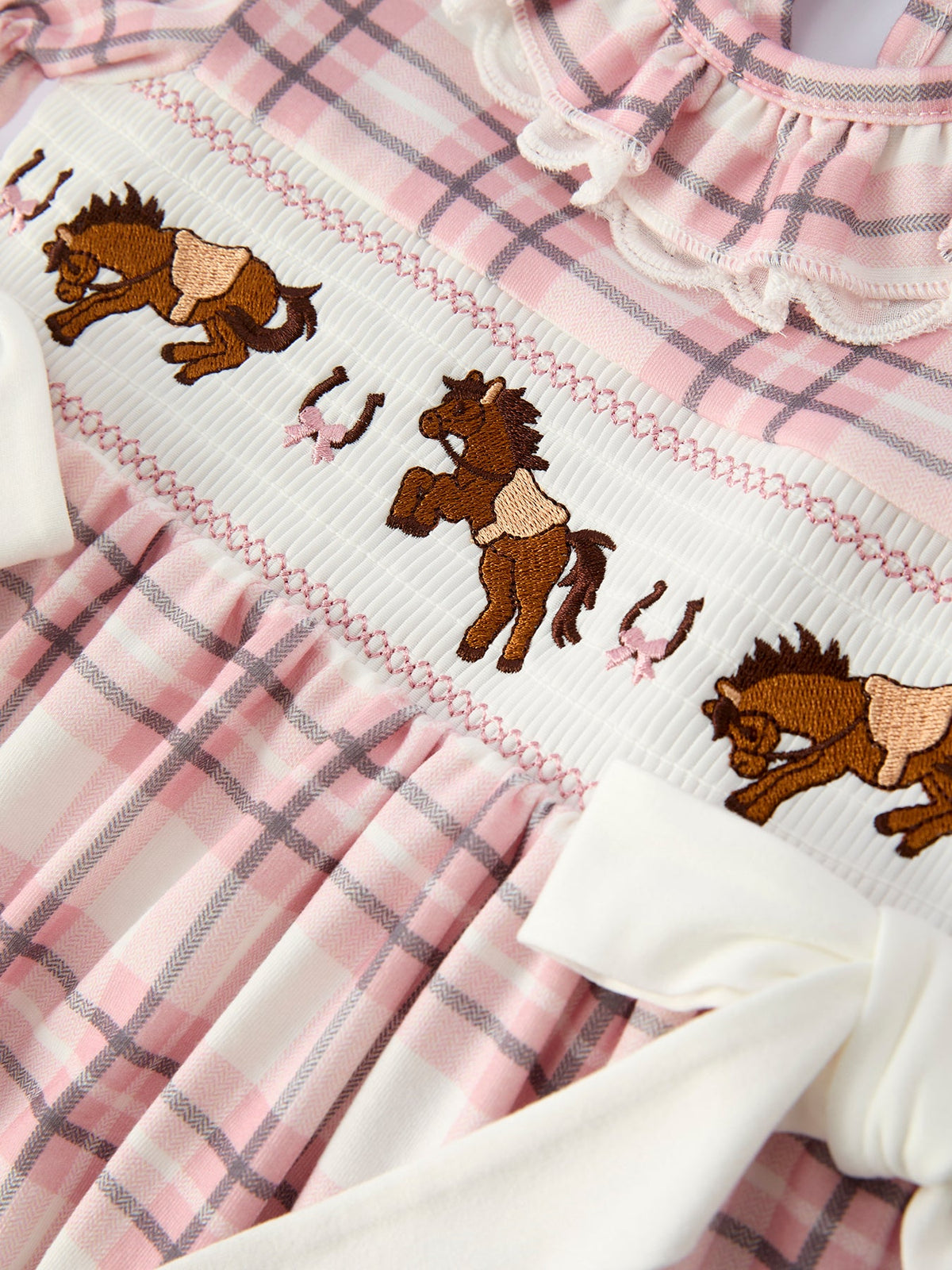 Rylee Faith Designs - Western Horse Embroidered Smocked Plaid Girls Dress - alternate view 9
