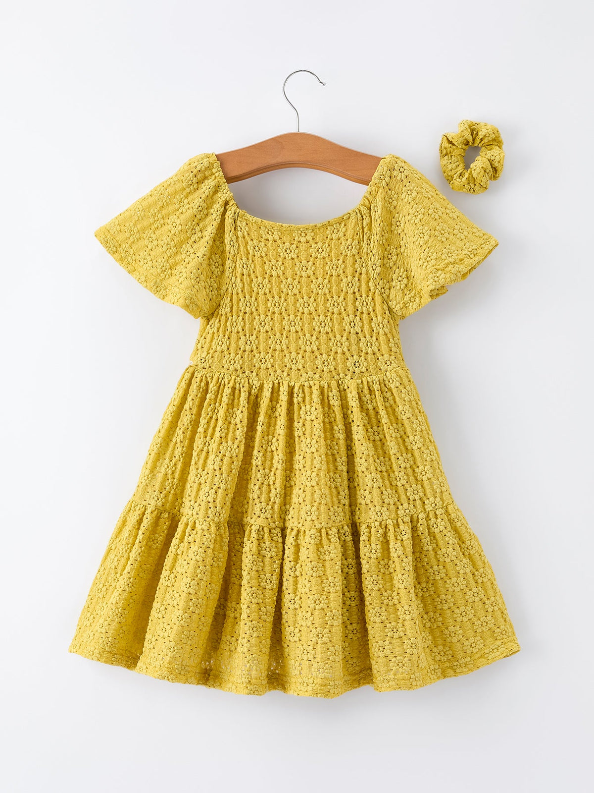 Rylee Faith Designs - Spring Solid Girls Lace Tiered Dress With Scrunchie - alternate view 2