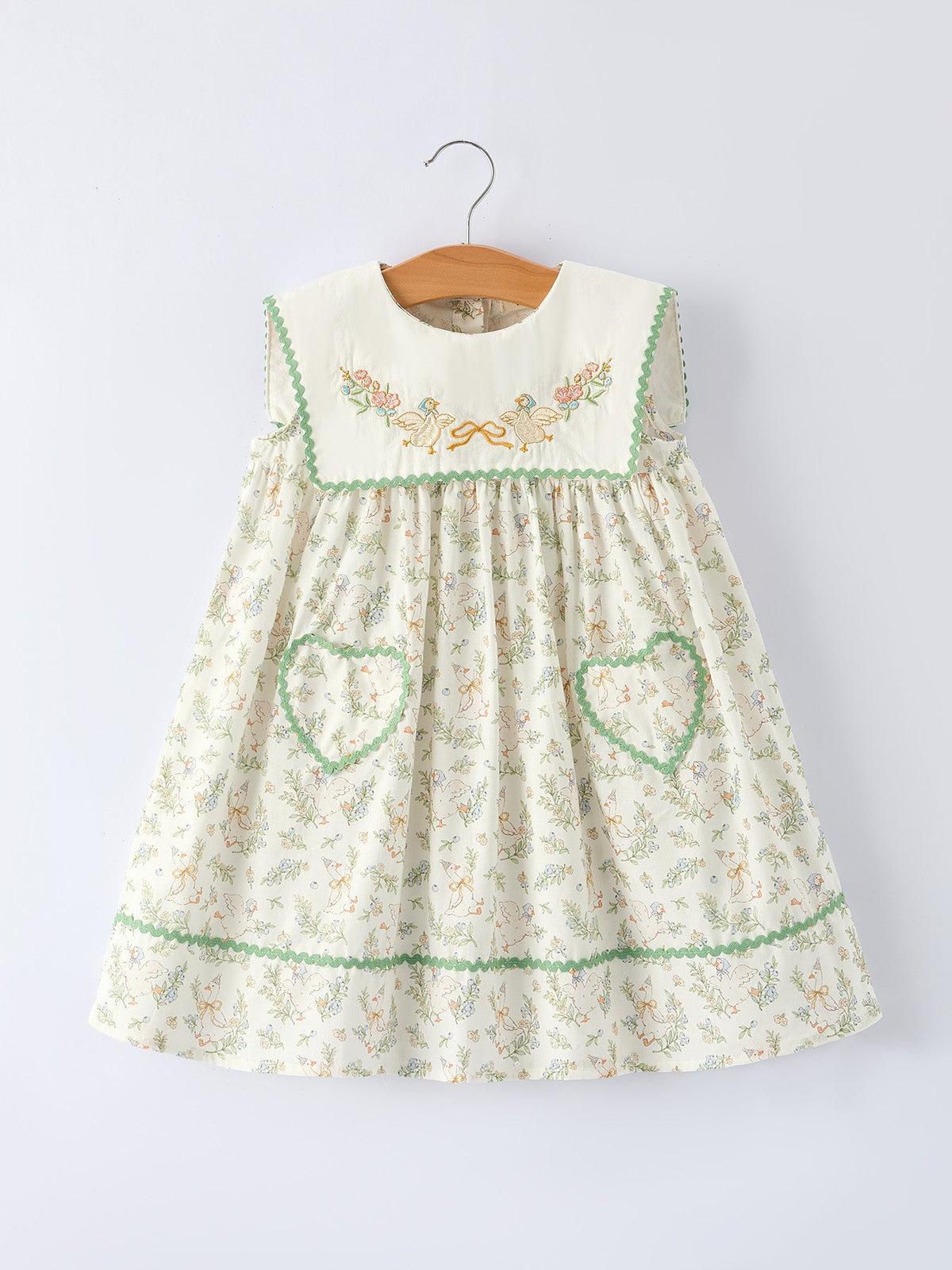 Rylee Faith Designs - Vintage Floral Duck Embroidery Spring Girl Dress