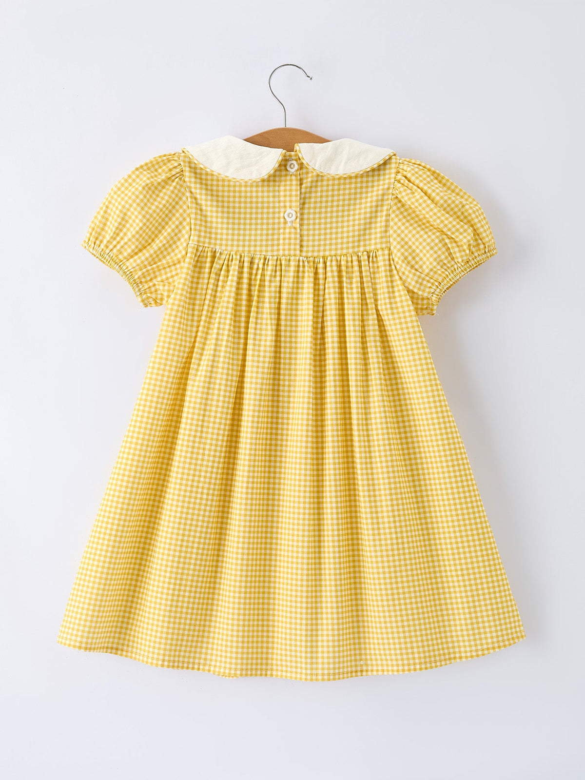 Rylee Faith Designs - Yellow Goose Embroidered Smocked Plaid Dress - alternate view 2