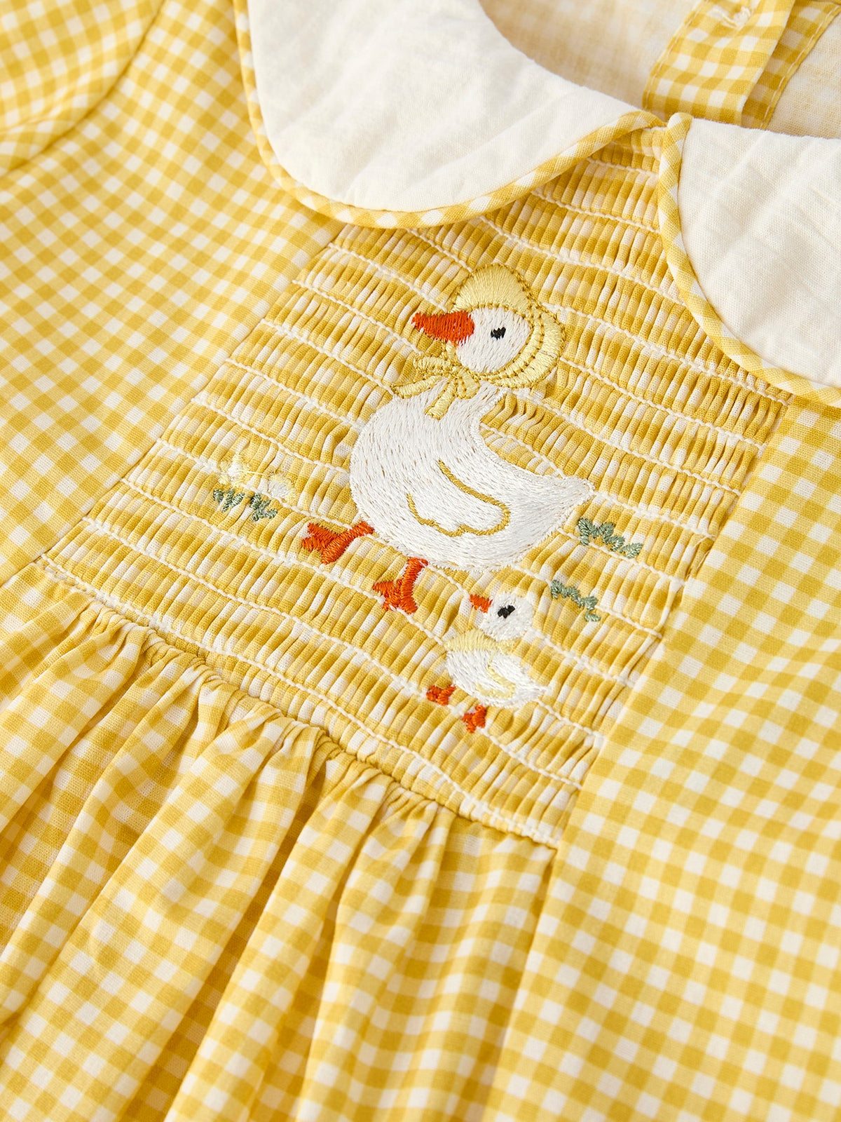 Rylee Faith Designs - Yellow Goose Embroidered Smocked Plaid Dress - alternate view 3