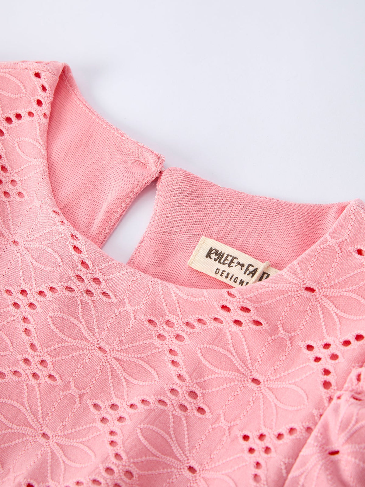 Rylee Faith Designs - Pink Eyelet Embroidered Girl Short Sleeve Dress - alternate view 3
