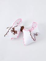 Rylee Faith Designs - Western Horse Embroidery Ruffle Edge Girls Hairpin 4/6.25 Inches