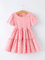 Rylee Faith Designs - Pink Eyelet Embroidered Girl Short Sleeve Dress