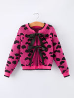 Rylee Faith Designs - Fall Leopard Bow Girls Knit Cardigan