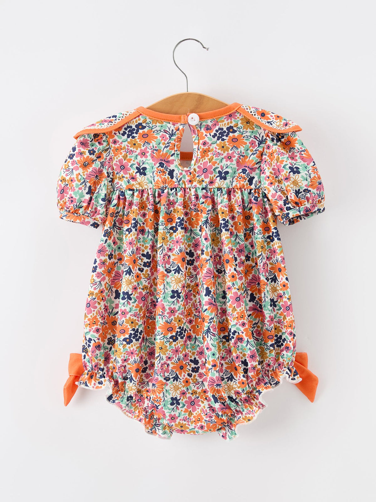 Rylee Faith Designs - Orange Floral Bow Petals Collar Girls Romper - alternate view 2