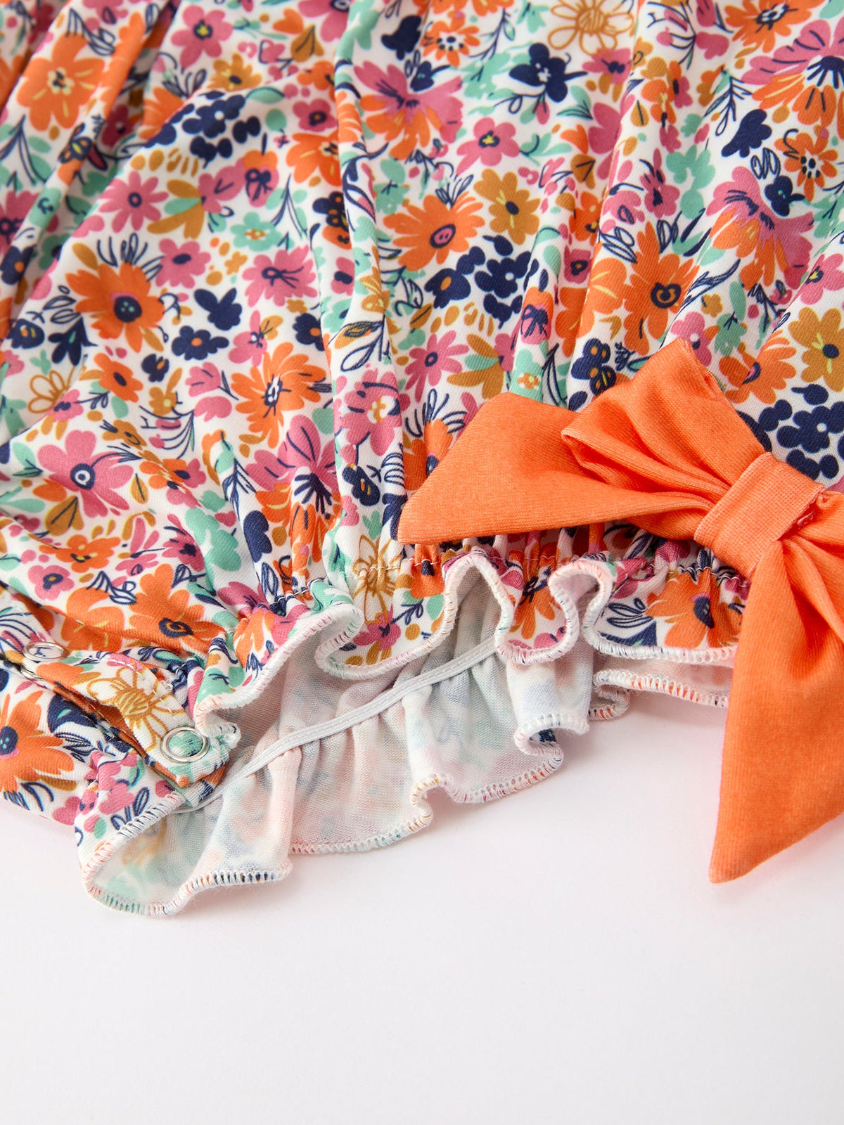Rylee Faith Designs - Orange Floral Bow Petals Collar Girls Romper - alternate view 3