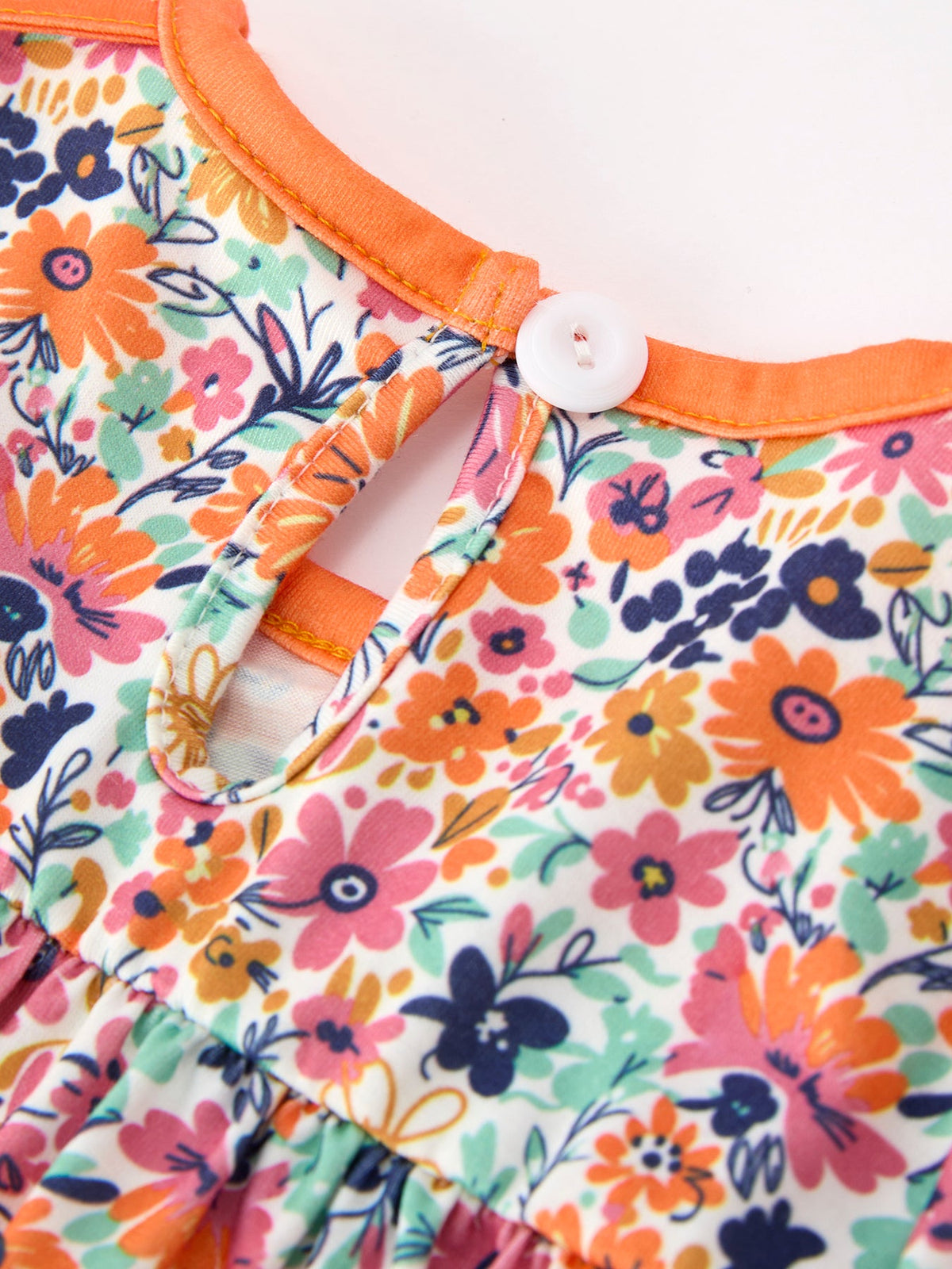 Rylee Faith Designs - Orange Floral Bow Petals Collar Girls Romper - alternate view 4