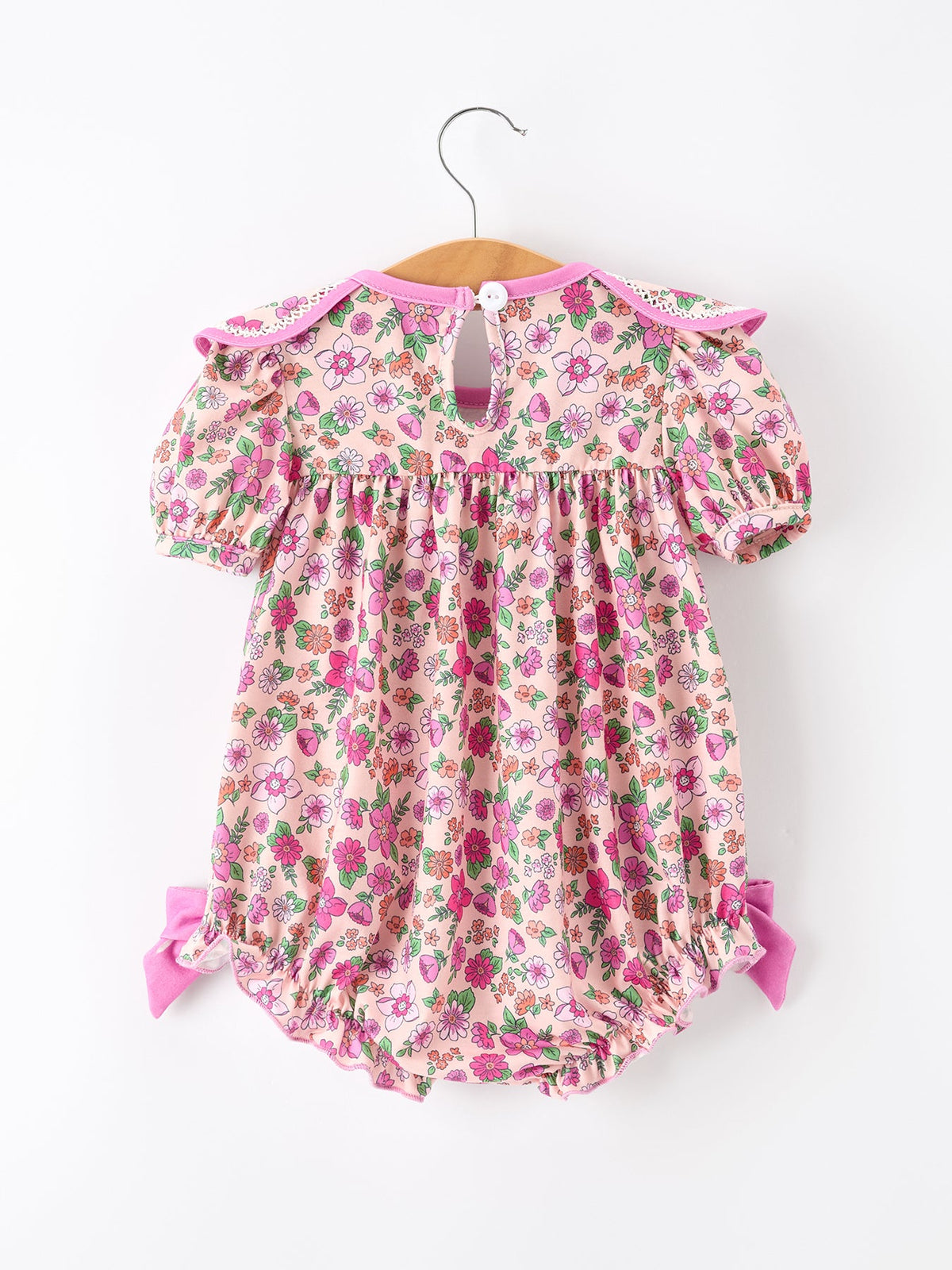 Rylee Faith Designs - Pink Floral Bow Petals Collar Girls Romper - alternate view 2