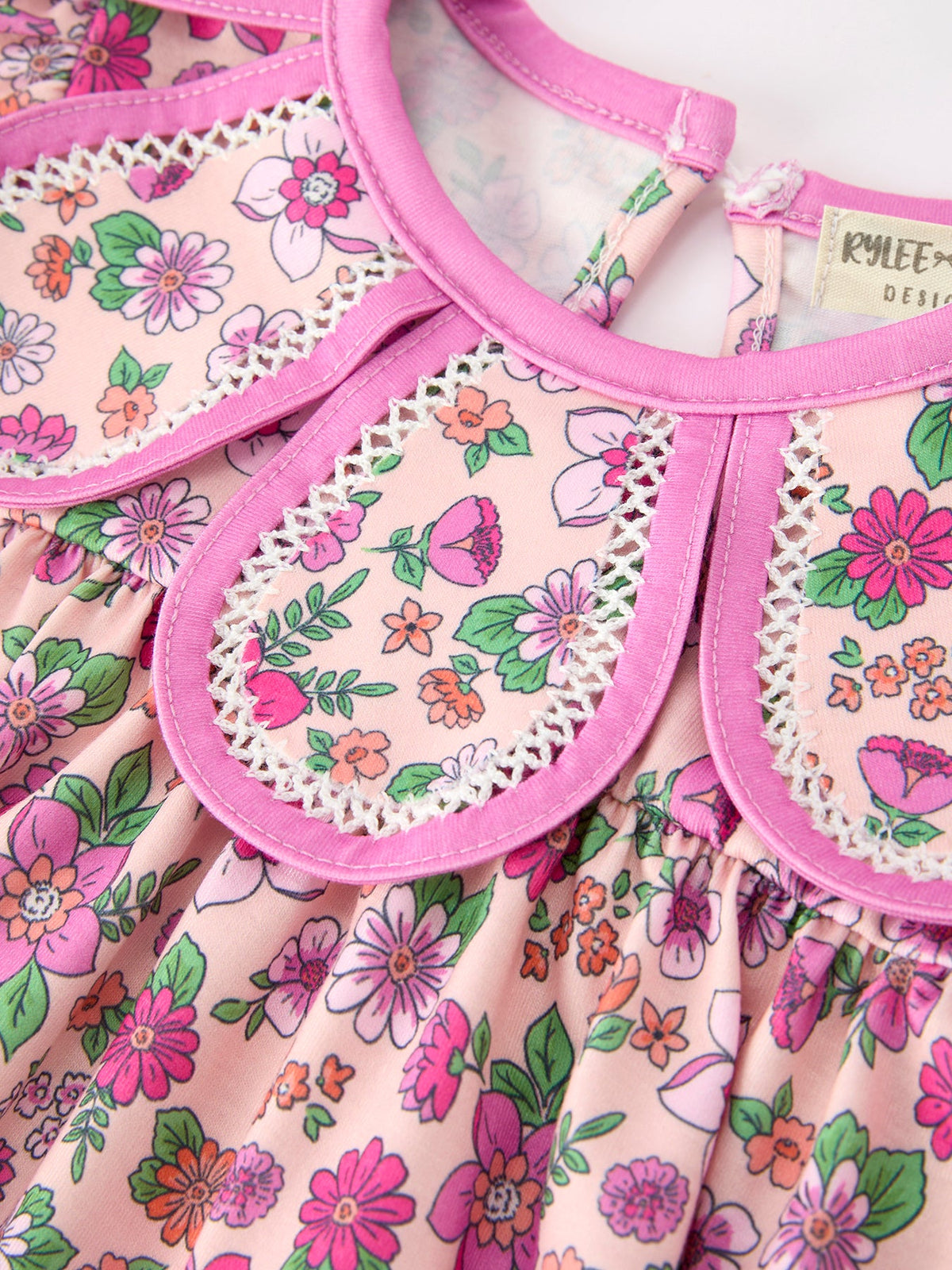 Rylee Faith Designs - Pink Floral Bow Petals Collar Girls Romper - alternate view 5