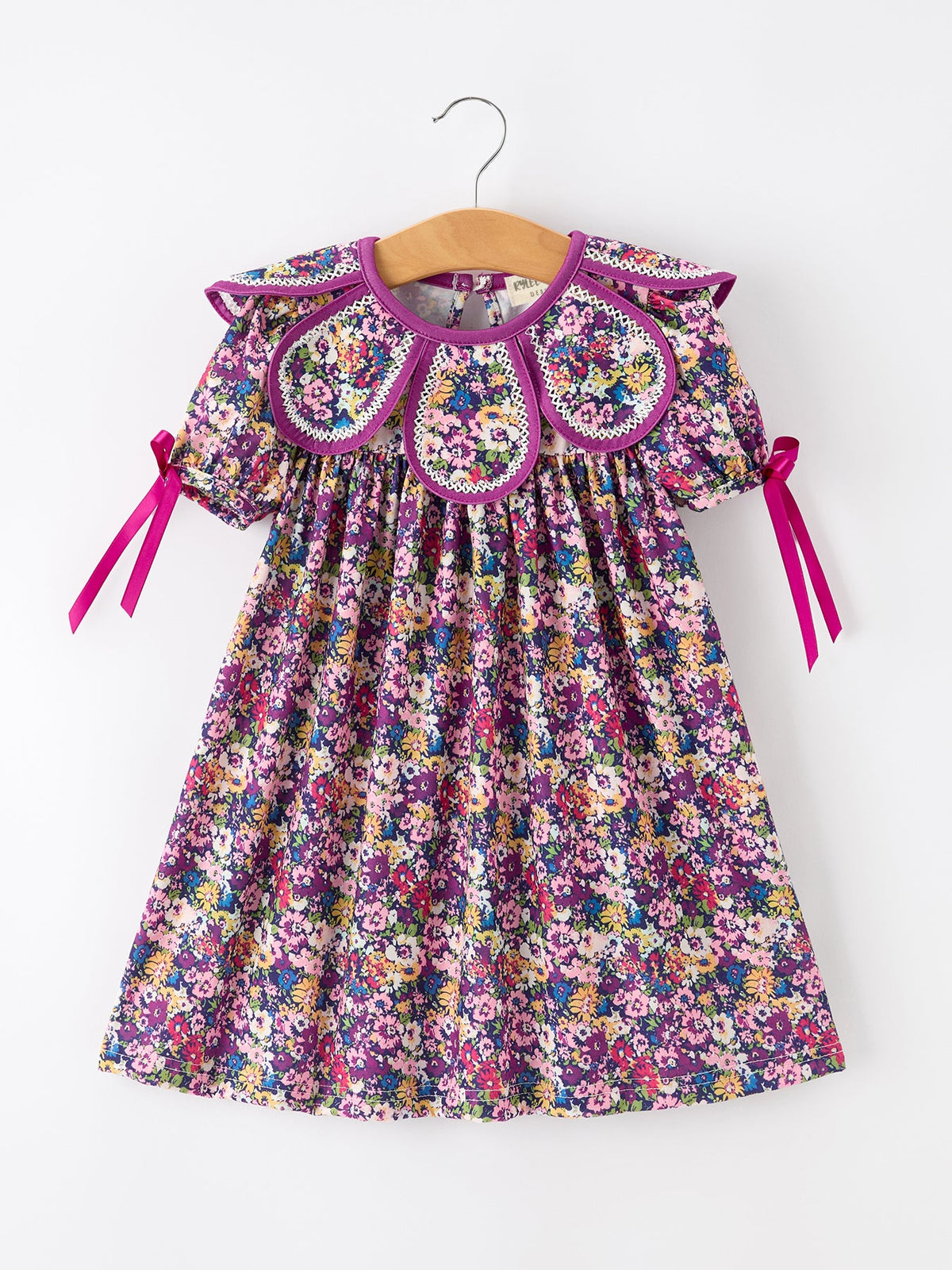 Rylee Faith Designs - Purple Floral Bow Petals Collar Girls Dress - alternate view 6