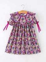 Rylee Faith Designs - Purple Floral Bow Petals Collar Girls Dress - alternate view 6