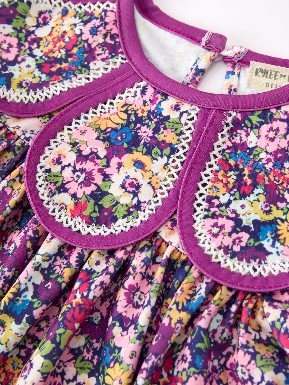 Rylee Faith Designs - Purple Floral Bow Petals Collar Girls Dress - alternate view 8