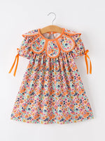 Rylee Faith Designs - Orange Floral Bow Petals Collar Girls Dress