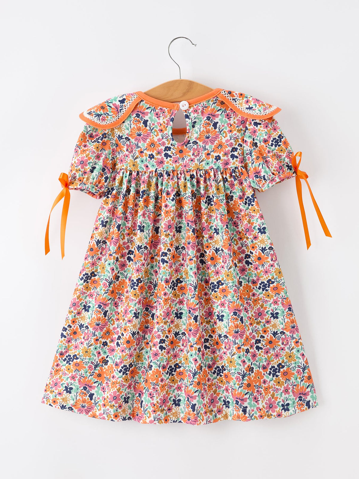 Rylee Faith Designs - Orange Floral Bow Petals Collar Girls Dress - alternate view 2