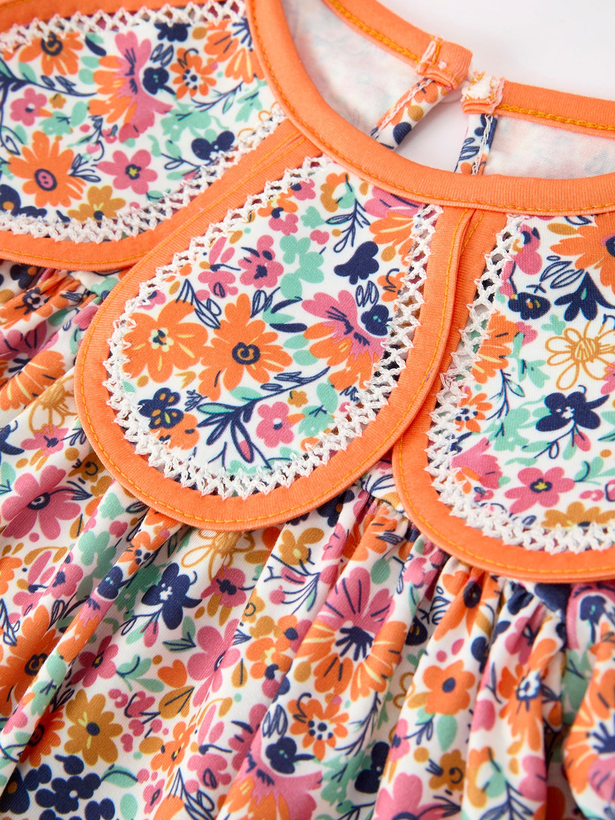 Rylee Faith Designs - Orange Floral Bow Petals Collar Girls Dress - alternate view 4