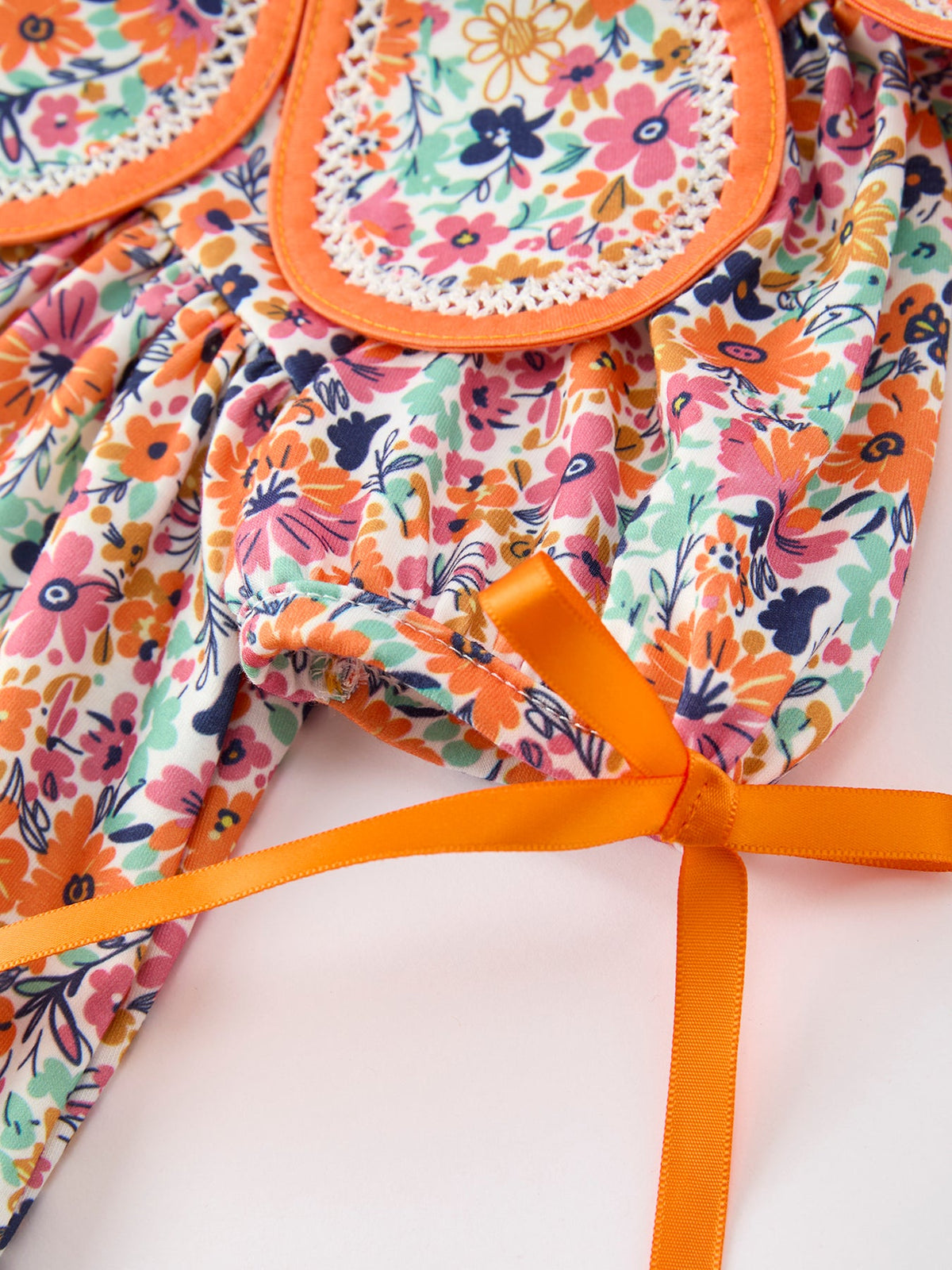 Rylee Faith Designs - Orange Floral Bow Petals Collar Girls Dress - alternate view 5