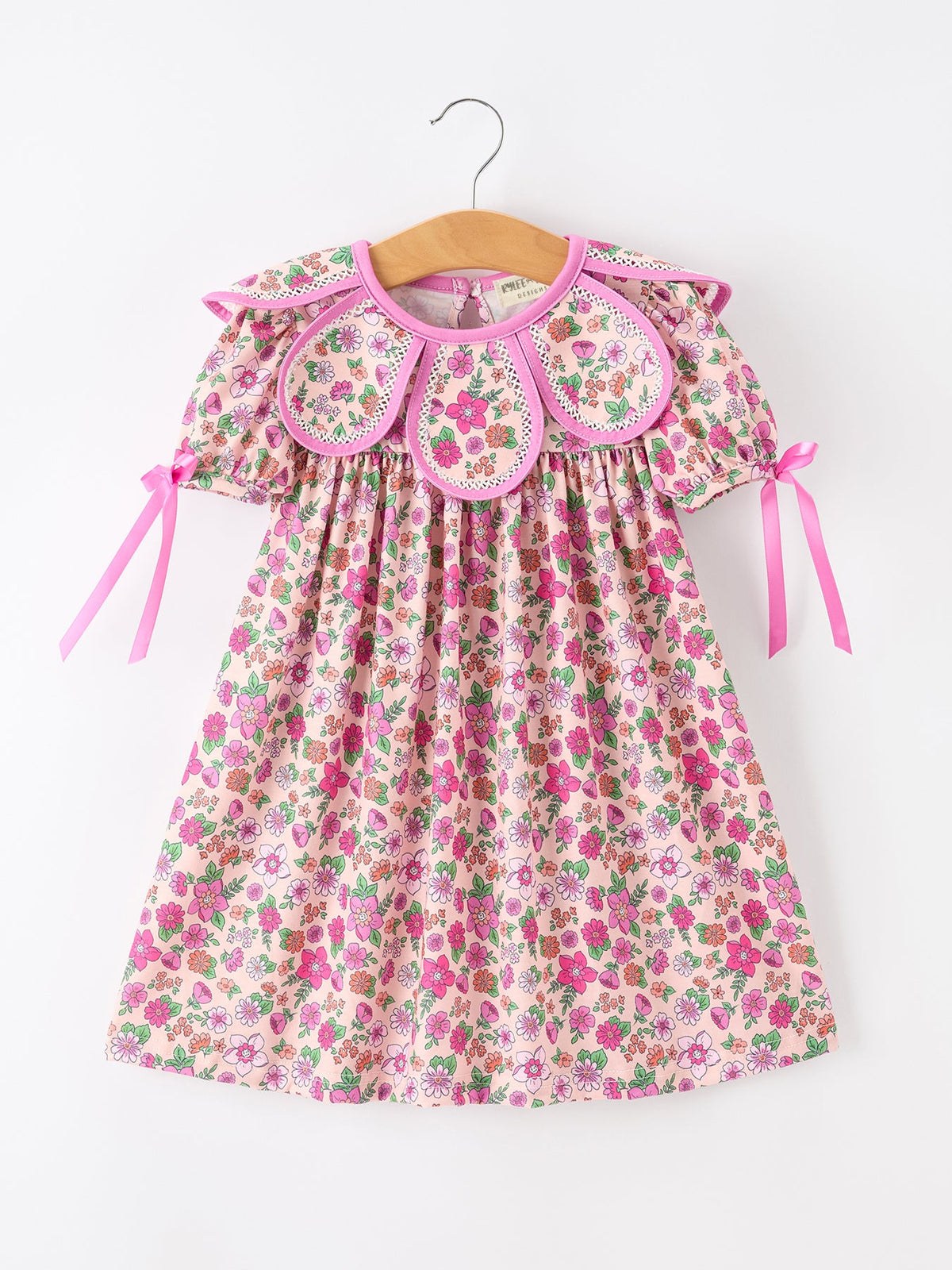 Rylee Faith Designs - Pink Floral Bow Petals Collar Girls Dress