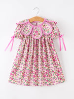 Rylee Faith Designs - Pink Floral Bow Petals Collar Girls Dress