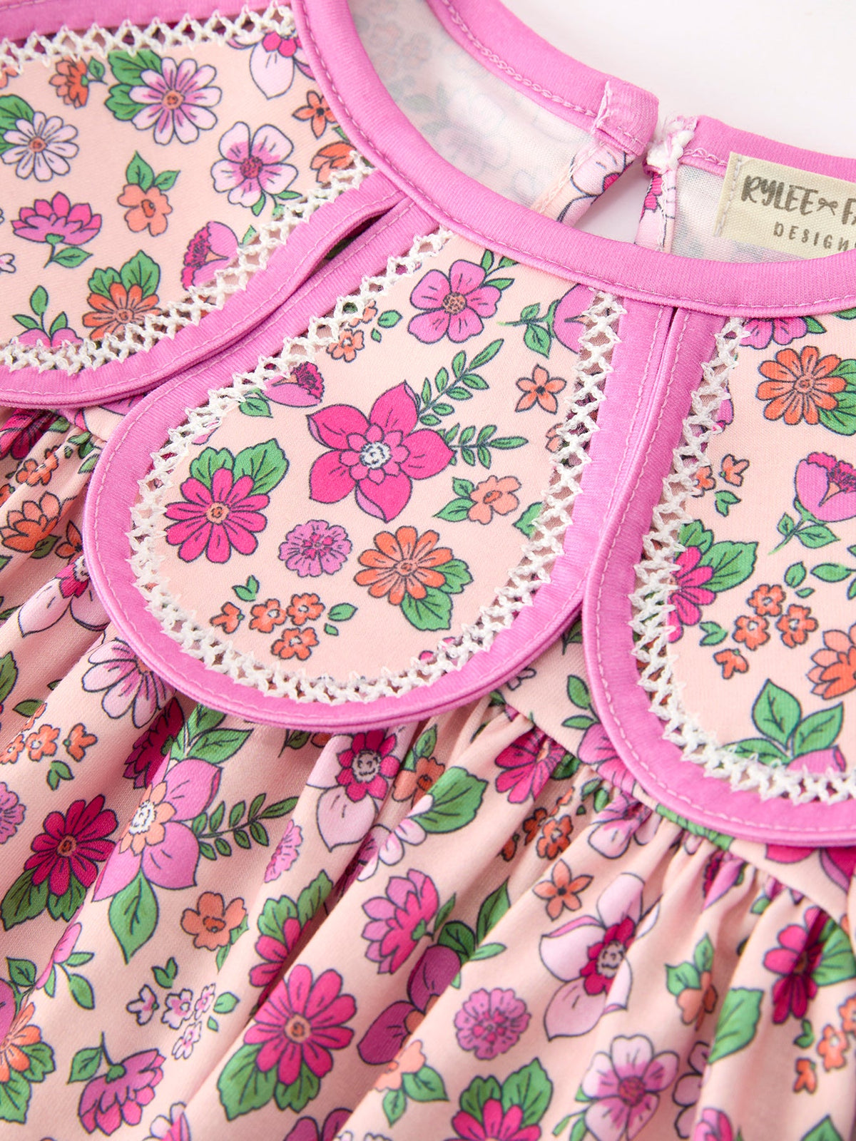 Rylee Faith Designs - Pink Floral Bow Petals Collar Girls Dress - alternate view 5