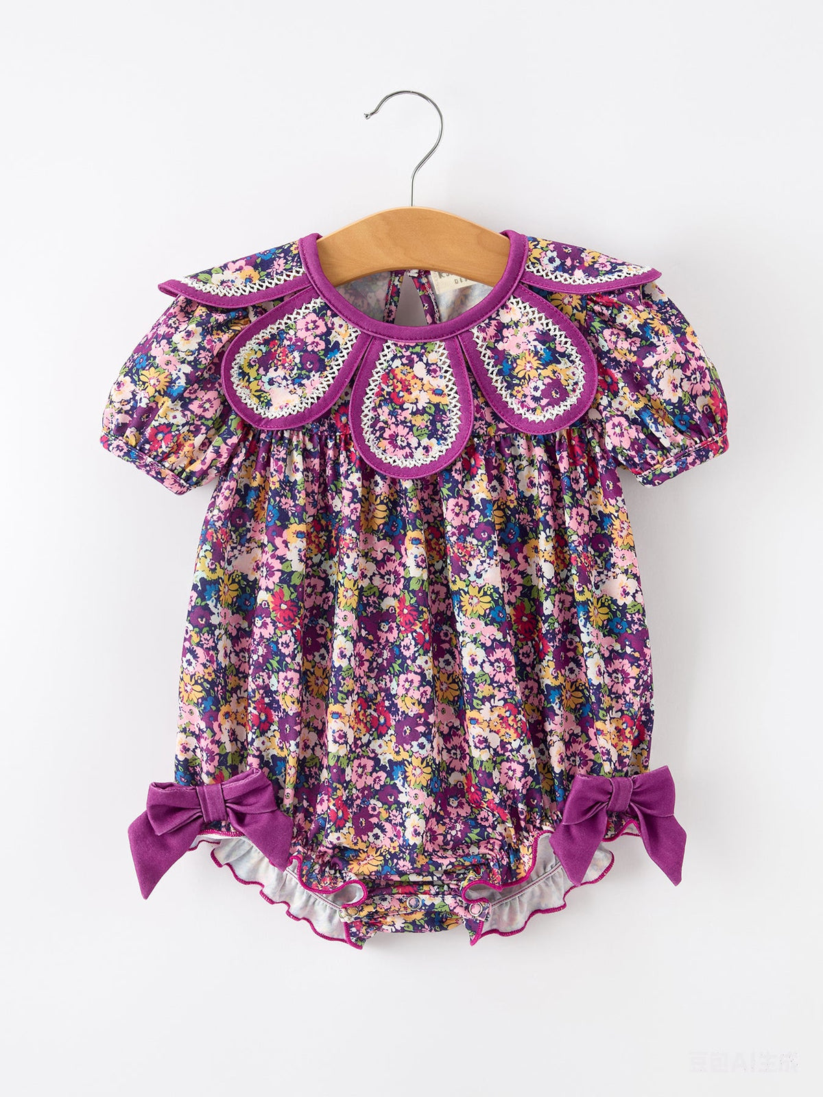 Rylee Faith Designs - Purple Floral Bow Petals Collar Girls Romper - alternate view 4
