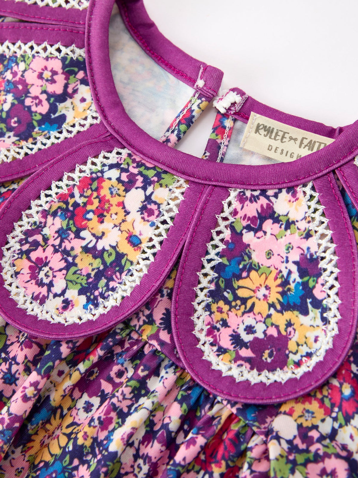 Rylee Faith Designs - Purple Floral Bow Petals Collar Girls Romper - alternate view 8