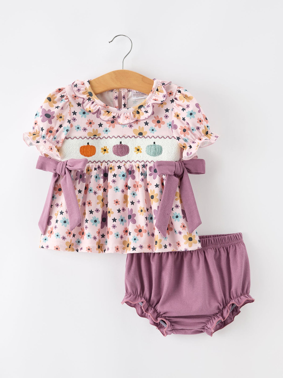 Rylee Faith Designs - Halloween Thanksgiving Pumpkin Floral Bow Bloomer Set
