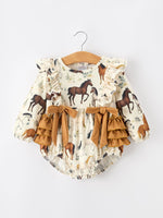Rylee Faith Designs - Western Horse Girls Romper Bow Ruffle Long Sleeve - alternate view 6