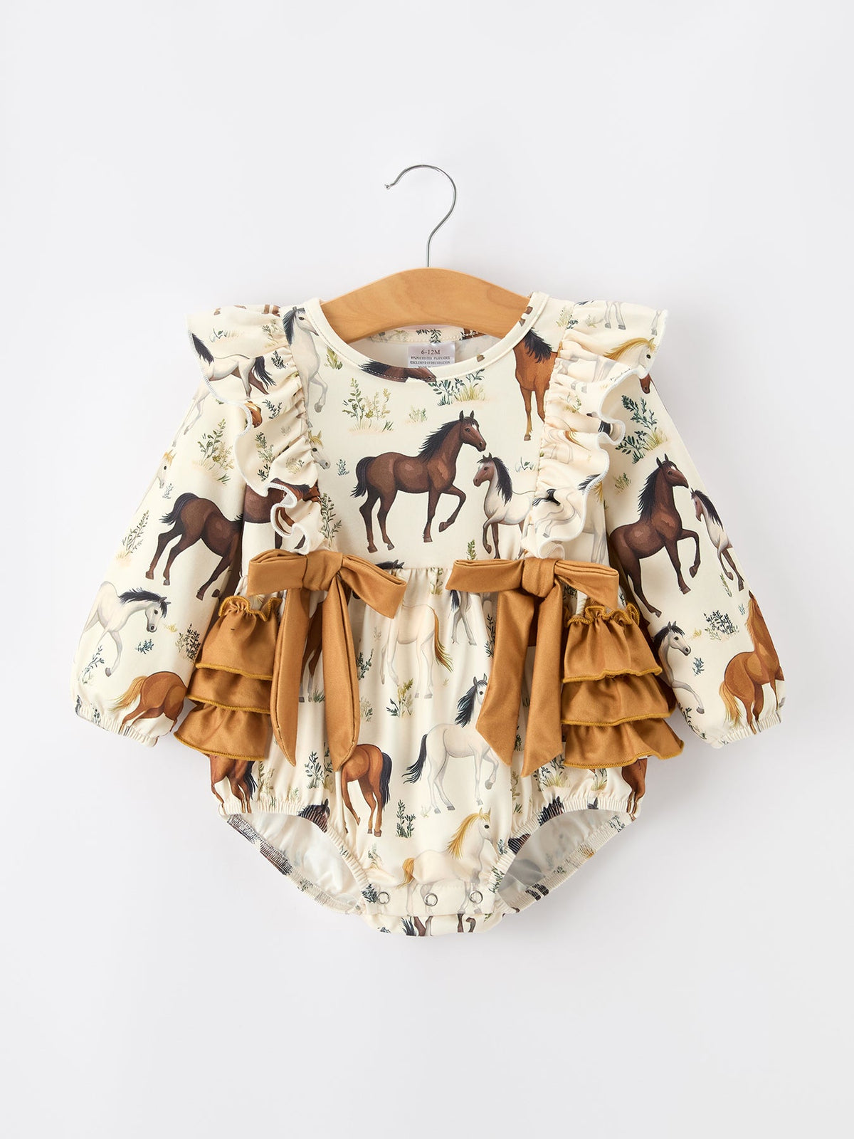 Rylee Faith Designs - Western Horse Girls Romper Bow Ruffle Long Sleeve - alternate view 6