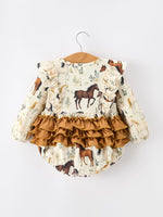Rylee Faith Designs - Western Horse Girls Romper Bow Ruffle Long Sleeve - alternate view 7