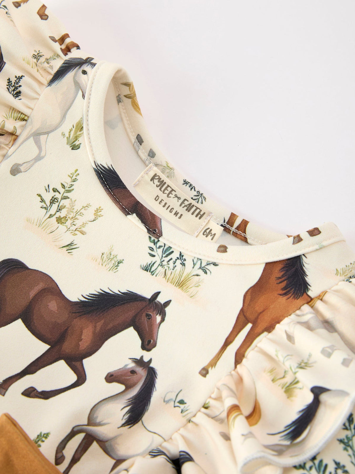 Rylee Faith Designs - Western Horse Girls Romper Bow Ruffle Long Sleeve - alternate view 8