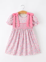 Rylee Faith Designs - Pink Bow Smocked Floral Girl Dress