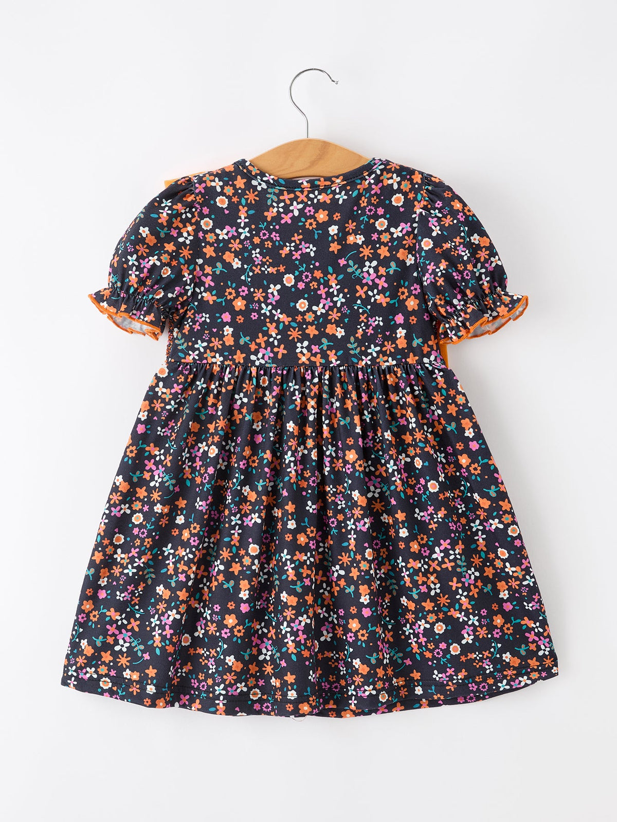 Rylee Faith Designs - Fall Orange Bow Smocked Floral Girl Dress - alternate view 2
