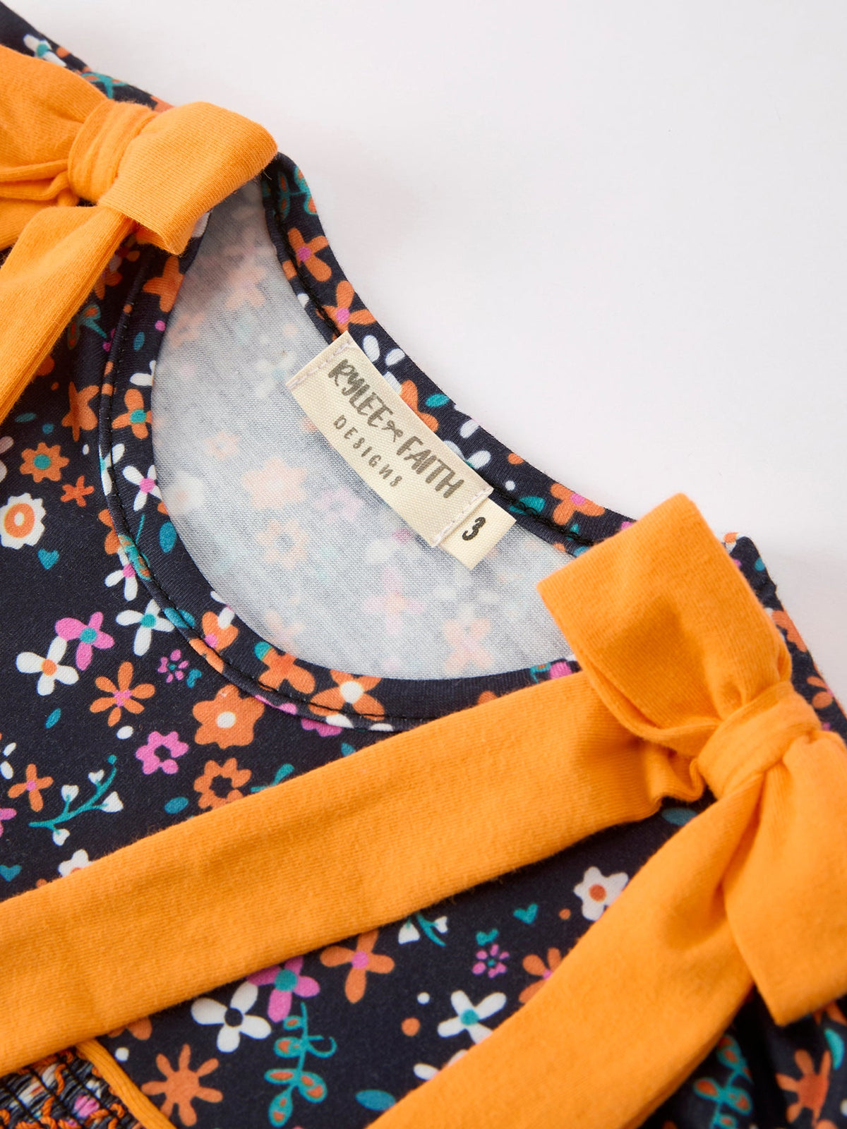 Rylee Faith Designs - Fall Orange Bow Smocked Floral Girl Dress - alternate view 3