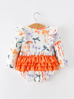 Rylee Faith Designs - Halloween Bow Print Girls Romper Ruffle Bow Long Sleeve - alternate view 7