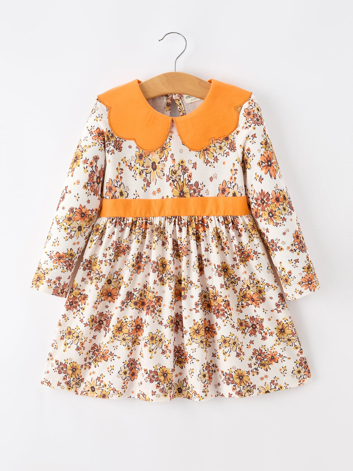 Rylee Faith Designs - Fall Orange Floral Girl Dress Petals Collar