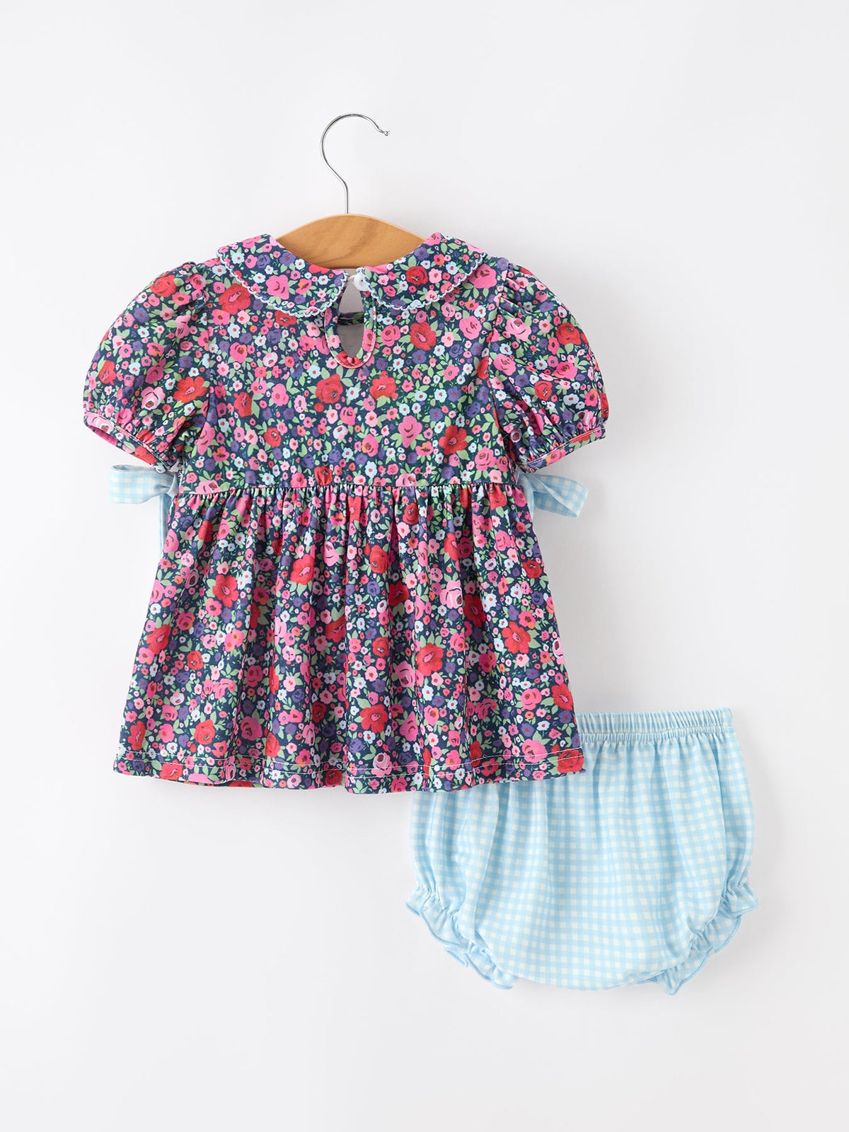 Rylee Faith Designs - Blue Bow Floral Smocked Girl Bloomer Set - alternate view 2