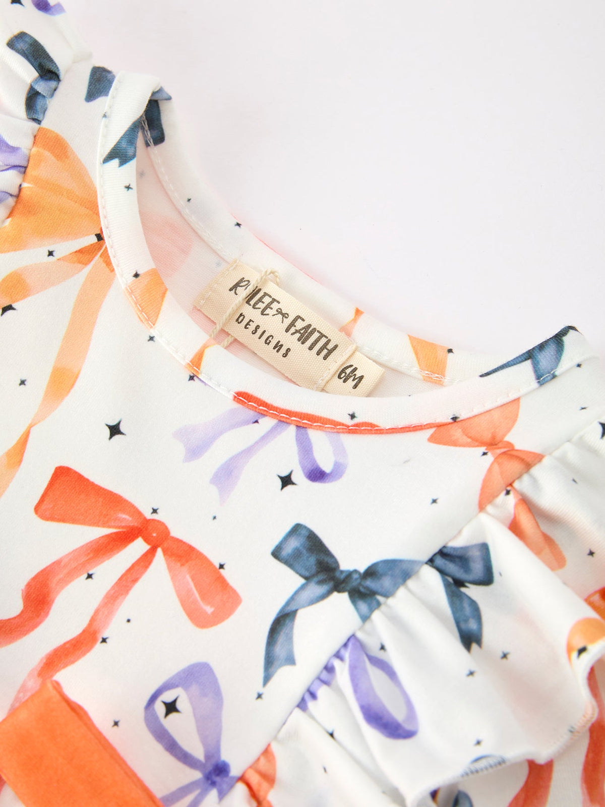 Rylee Faith Designs - Halloween Bow Print Girls Romper Ruffle Bow Long Sleeve - alternate view 8