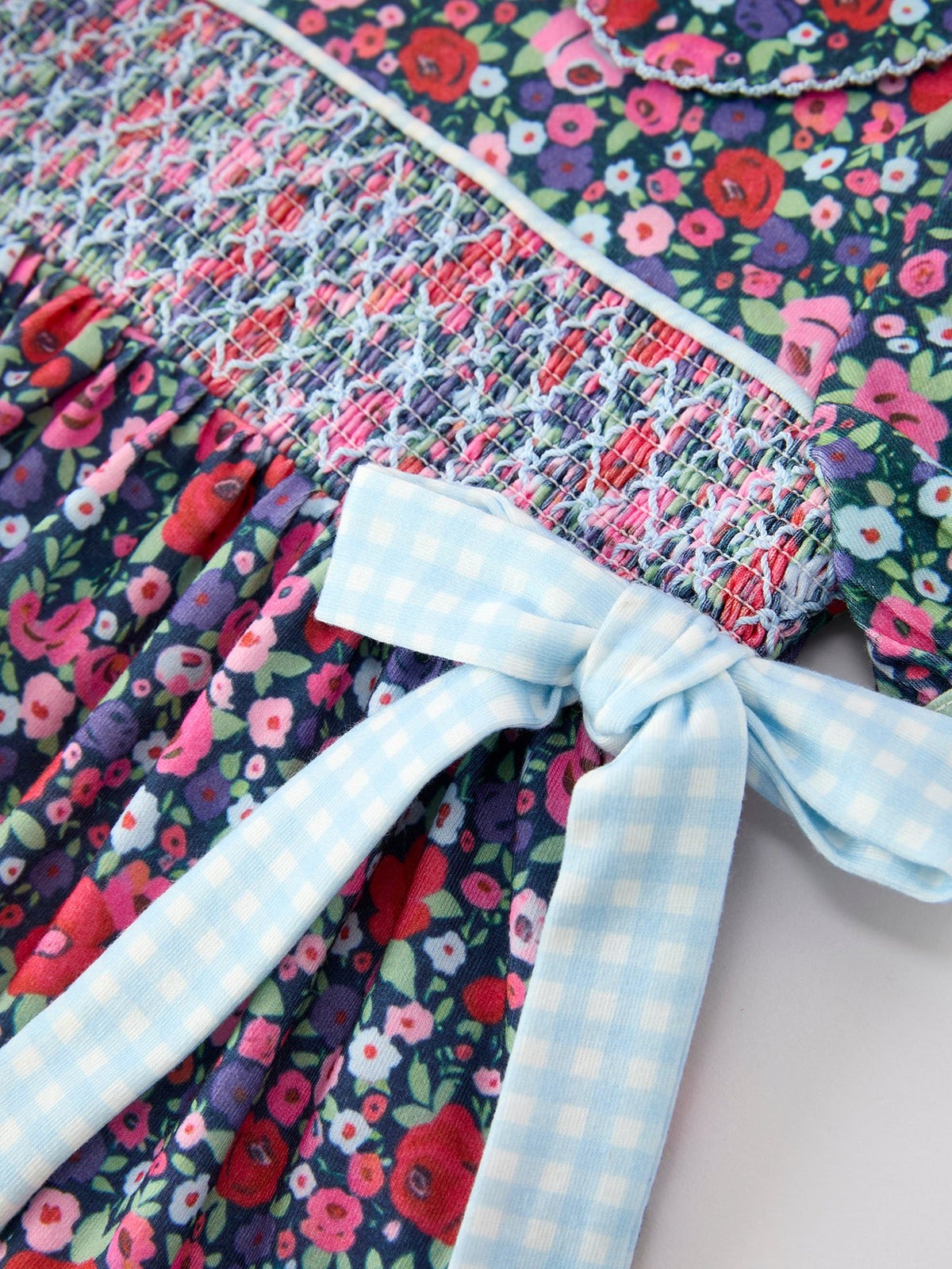 Rylee Faith Designs - Blue Bow Floral Smocked Girl Bloomer Set - alternate view 3