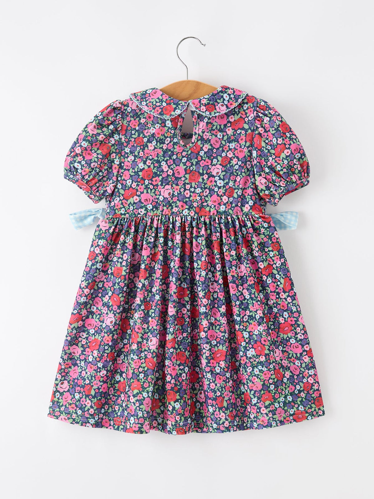 Rylee Faith Designs - Blue Bow Smocked Floral Girl Dress - alternate view 2