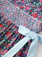 Rylee Faith Designs - Blue Bow Smocked Floral Girl Dress - alternate view 3