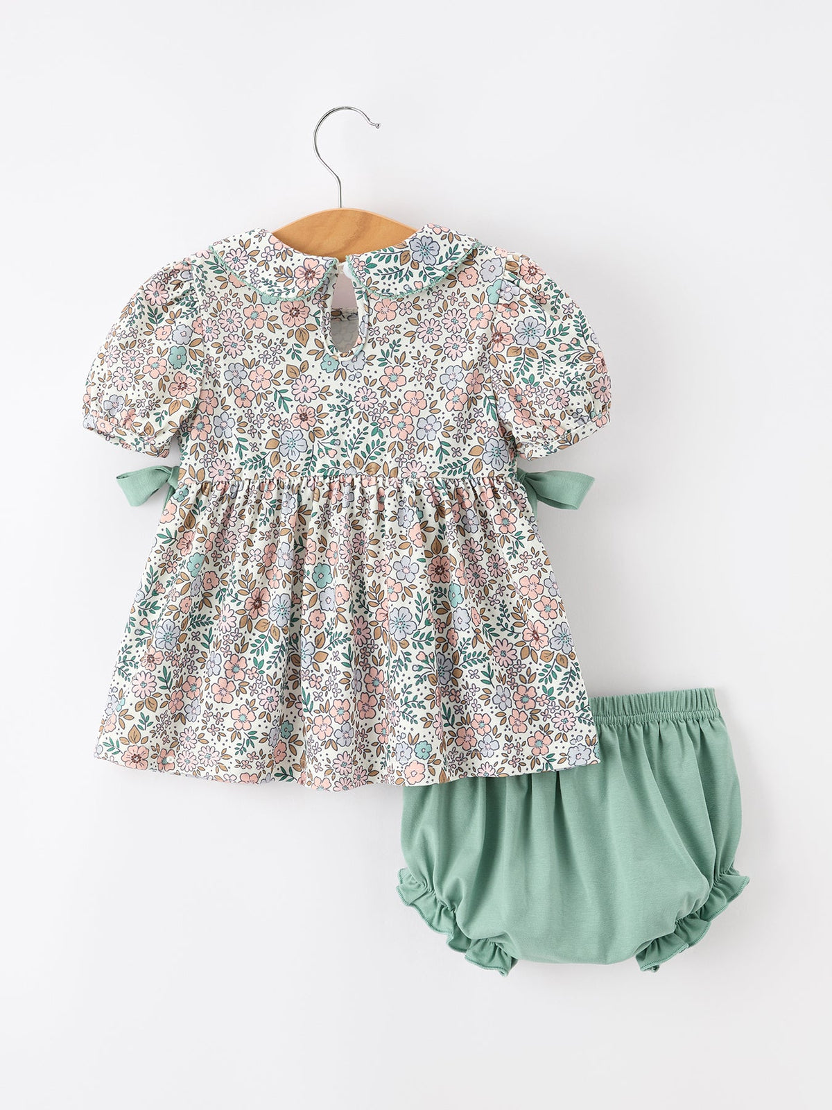 Rylee Faith Designs - Sage Green Floral Smocked Girl Bloomer Set - alternate view 8