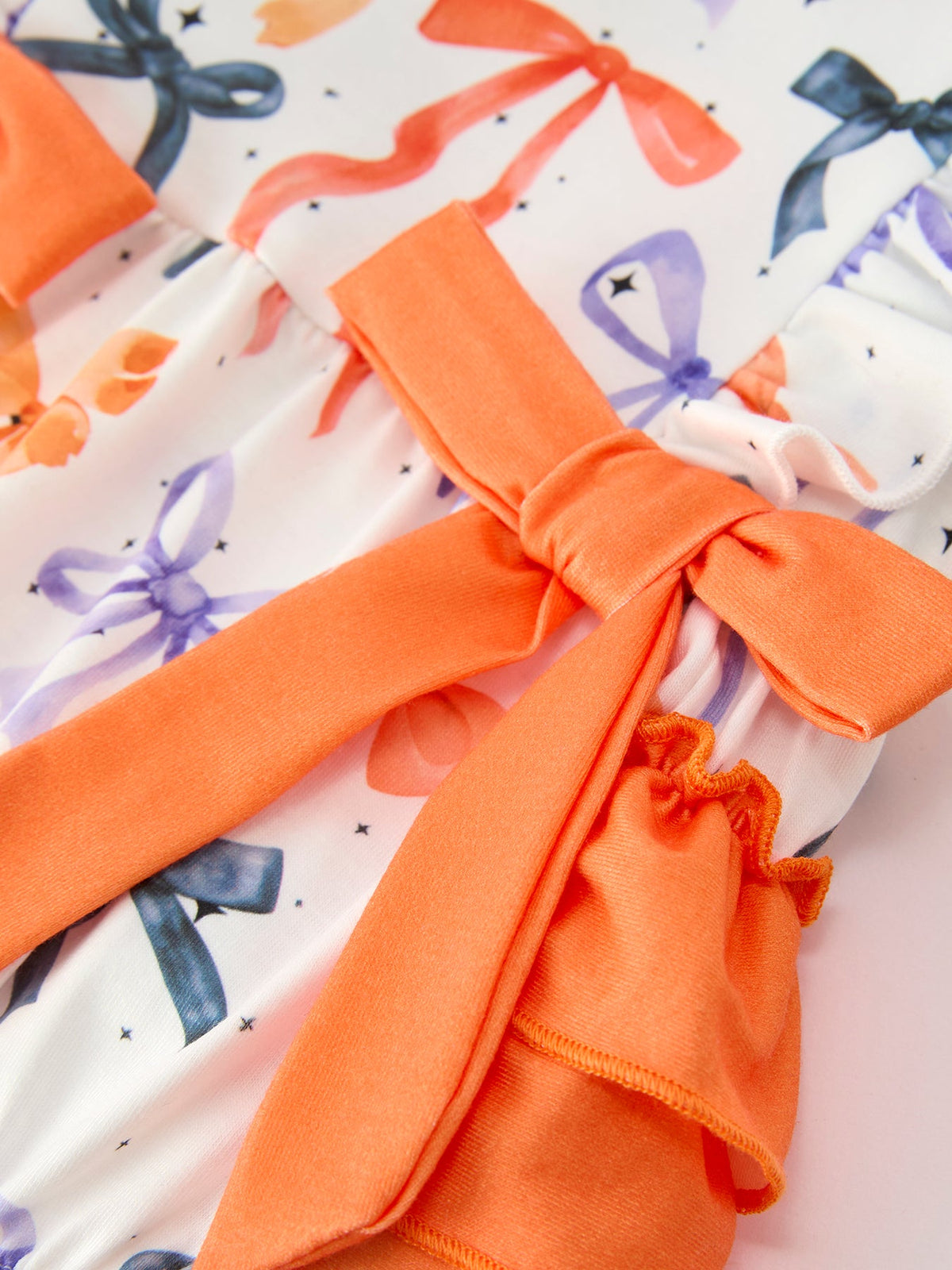 Rylee Faith Designs - Halloween Bow Print Girls Romper Ruffle Bow Long Sleeve - alternate view 9
