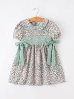 Rylee Faith Designs - Sage Green Bow Floral Smocked Girl Dress - alternate view 6