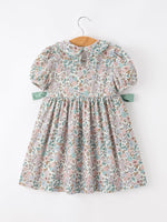 Rylee Faith Designs - Sage Green Bow Floral Smocked Girl Dress - alternate view 7