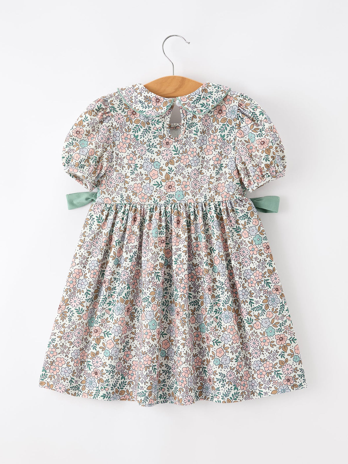 Rylee Faith Designs - Sage Green Bow Floral Smocked Girl Dress - alternate view 7