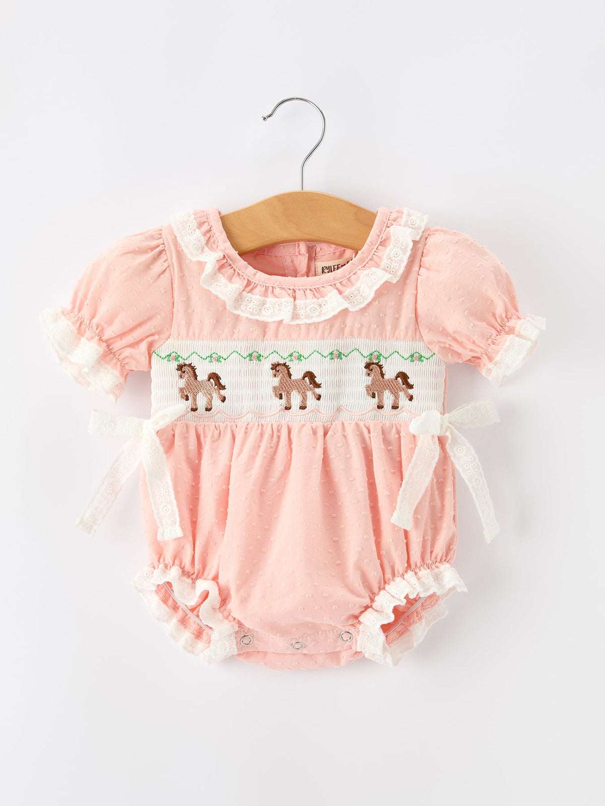 Rylee Faith Designs - Western Horse Embroidery Girls Romper Lace Petals Collar Puff Sleeve - alternate view 6